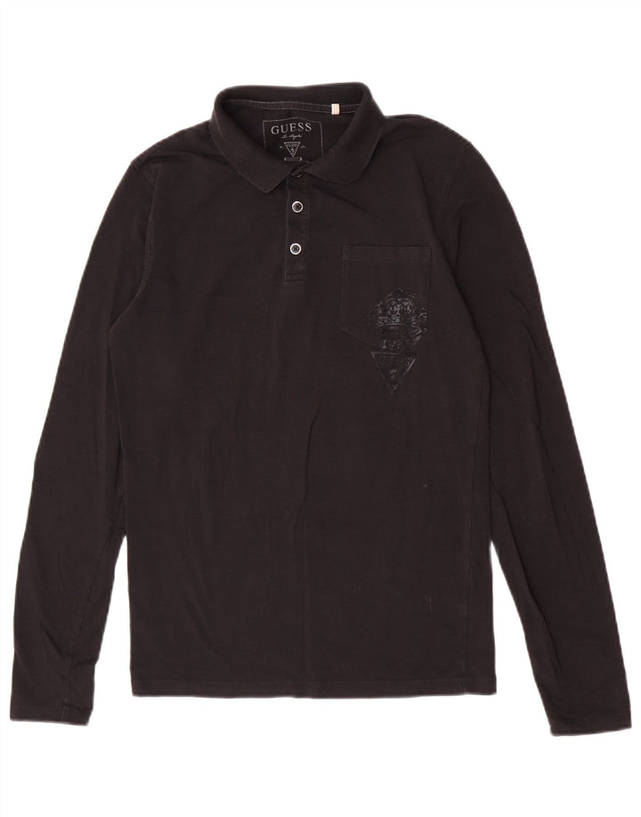 Guess Mens Long Sleeve Polo Shirt Small Black