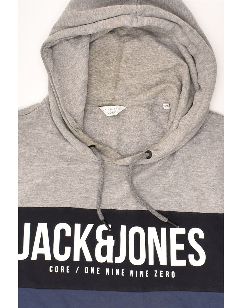 JACK & JONES Mens Graphic Hoodie Jumper 2XL Navy Blue Colourblock Cotton | Vintage Jack & Jones | Thrift | Second-Hand Jack & Jones | Used Clothing | Messina Hembry 