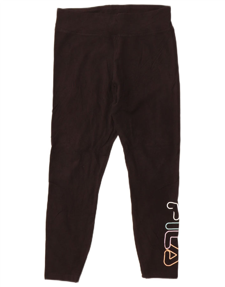 Fila Womens Graphic Crop Leggings UK 14 Large Black Cotton