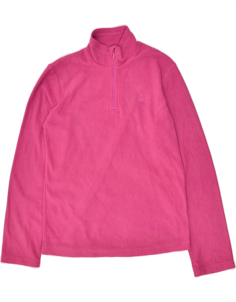 BENETTON Girls Zip Neck Fleece Jumper 11-12 Years 2XL Pink Polyester | Vintage Benetton | Thrift | Second-Hand Benetton | Used Clothing | Messina Hembry 