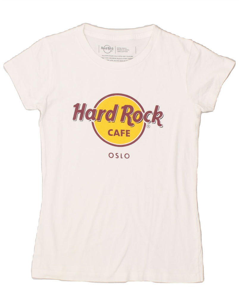 HARD ROCK CAFE Womens Oslo Graphic T-Shirt Top UK 6 XS White Cotton Vintage Hard Rock Cafe and Second-Hand Hard Rock Cafe from Messina Hembry 