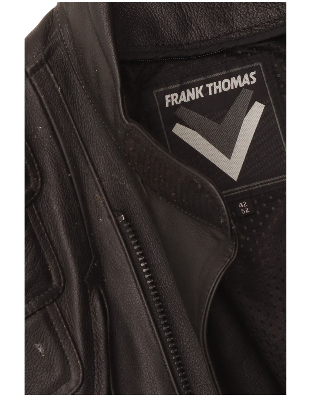 FRANK THOMAS Mens Leather Racer Jacket UK 42 XL Black Leather
