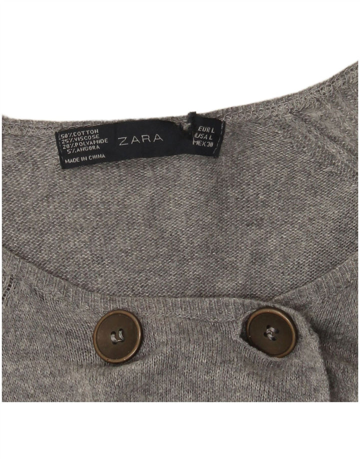 Zara Womens Cardigan Sweater UK 14 Large Grey Cotton