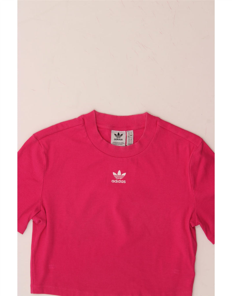 ADIDAS Womens Crop T-Shirt Top UK 12 medium  Pink Cotton Vintage Adidas and Second-Hand Adidas from Messina Hembry 