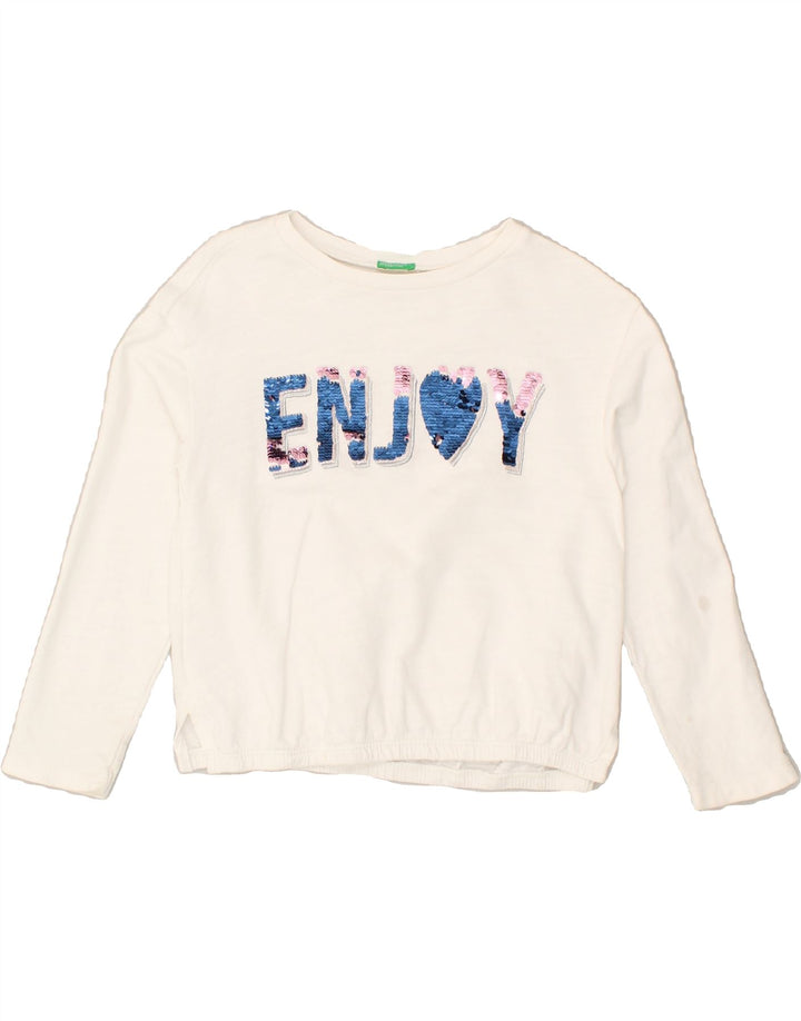 BENETTON Girls Graphic Sweatshirt Jumper 9-10 Years White | Vintage Benetton | Thrift | Second-Hand Benetton | Used Clothing | Messina Hembry 