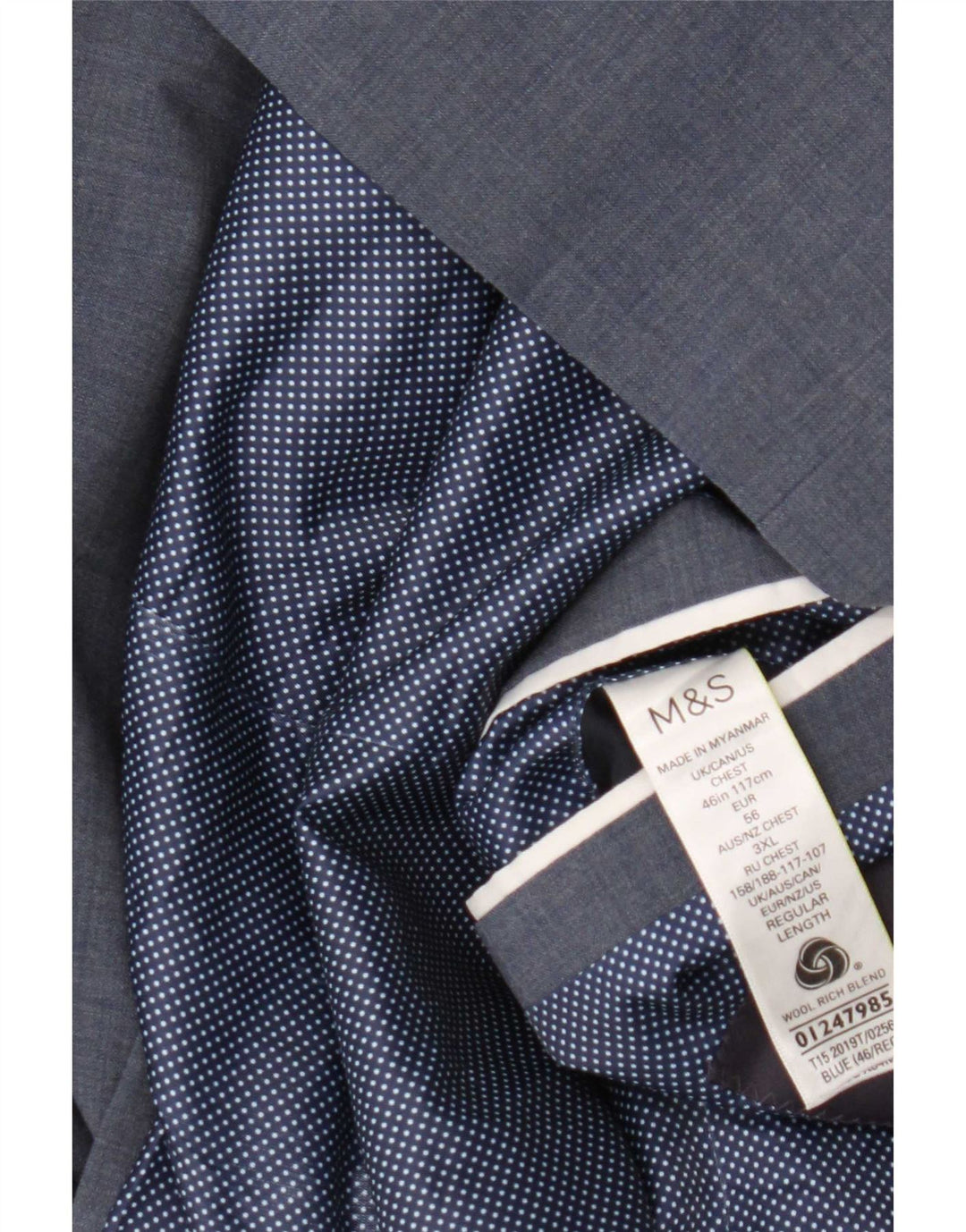 Marks & Spencer Mens 2 Button Blazer Jacket UK 46 3XL Blue Wool