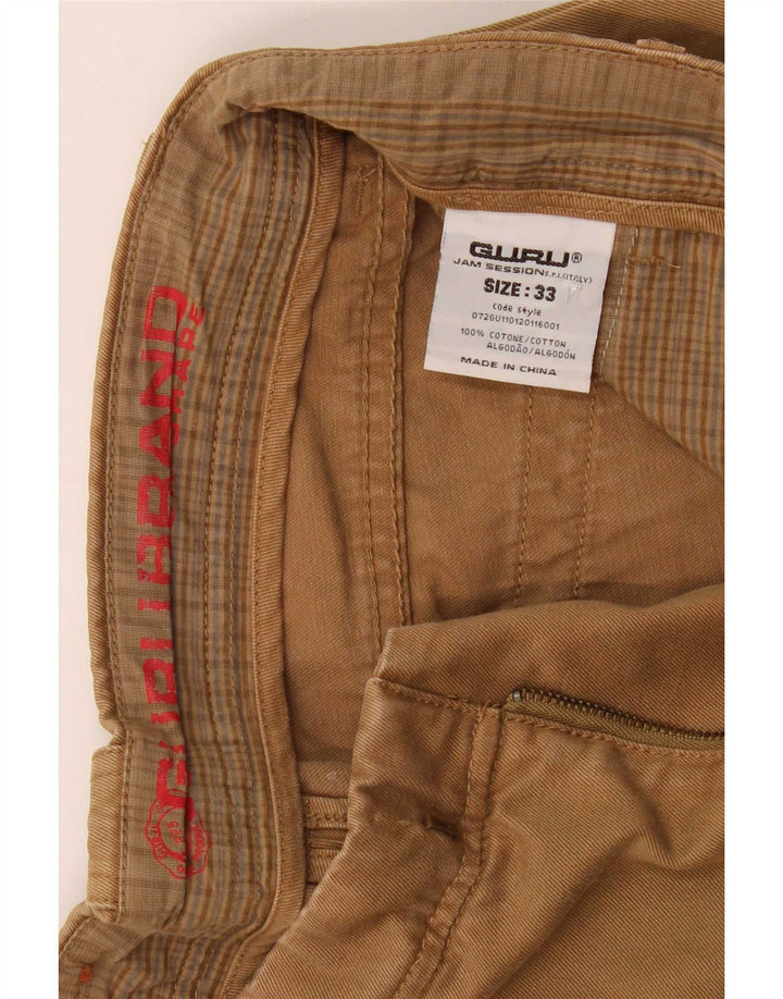 Guru Mens Straight Suit Trousers W33 L33 Brown Cotton