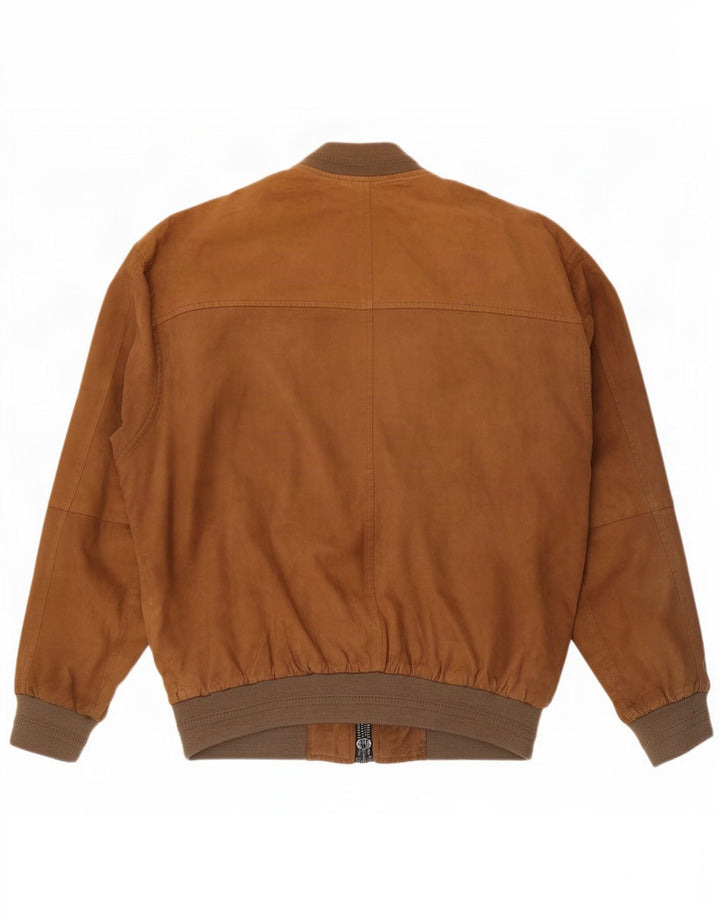 Don Camillo Mens Suede Bomber Jacket IT 50 Large Brown Leather