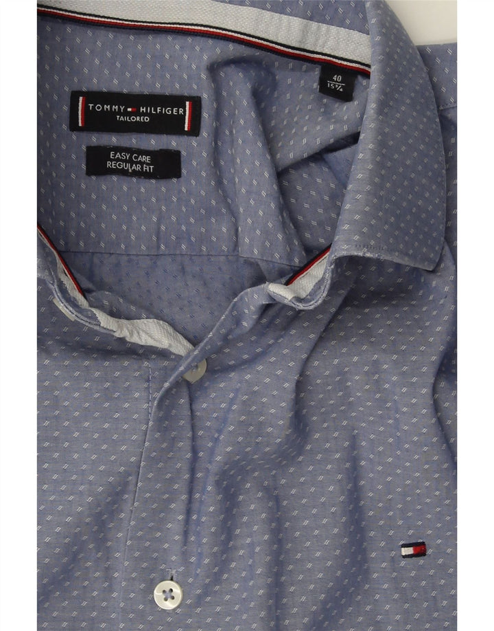 TOMMY HILFIGER Mens Tailored Fit Shirt Size 40 15 3/4 Medium Blue Spotted Vintage Tommy Hilfiger and Second-Hand Tommy Hilfiger from Messina Hembry 