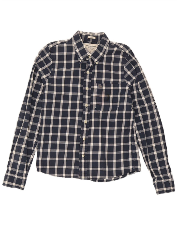 Abercrombie & Fitch Mens Muscle Shirt Large Navy Blue Gingham