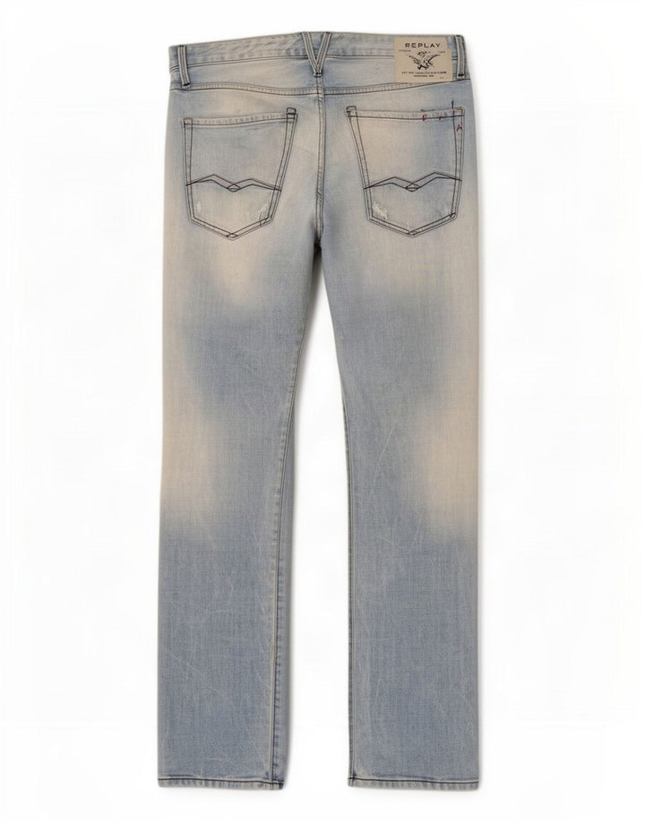 Replay Mens Straight Jeans W36 L34 Blue Cotton