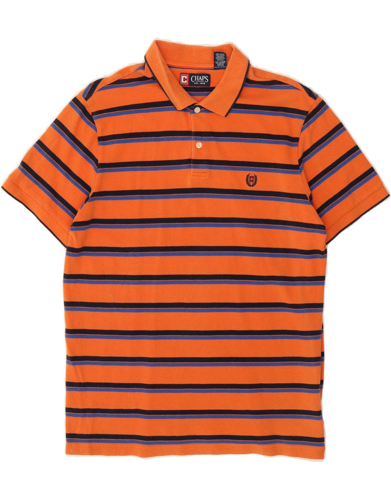 CHAPS Mens Polo Shirt Large Orange Striped Cotton Vintage Chaps and Second-Hand Chaps from Messina Hembry 