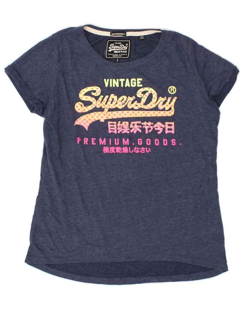 SUPERDRY Womens Boyfriend Fit Graphic T-Shirt Top UK 6 XS Navy Blue Cotton | Vintage Superdry | Thrift | Second-Hand Superdry | Used Clothing | Messina Hembry 