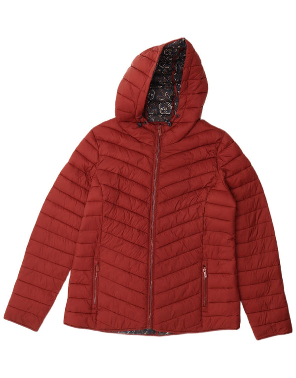 Fat Face Womens Hooded Padded Jacket UK 14 Large Burgundy Nylon