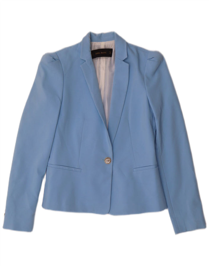 Zara Womens 1 Button Blazer Jacket UK 10 Small Blue Polyester