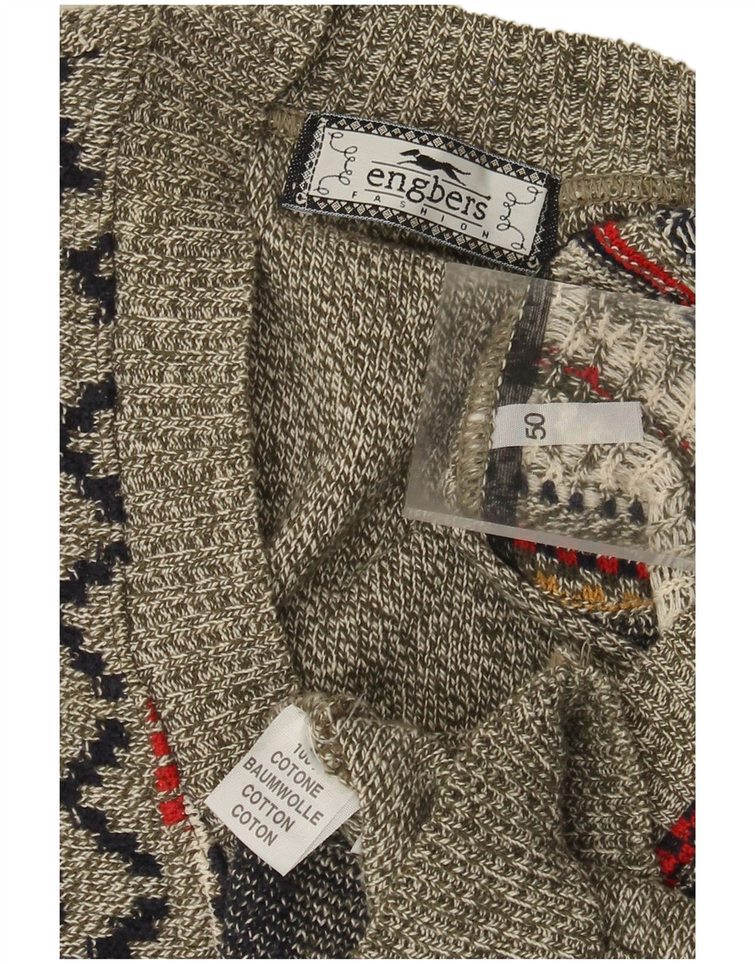 Engbers Mens V-Neck Jumper Sweater IT 50 Medium Grey Striped Cotton