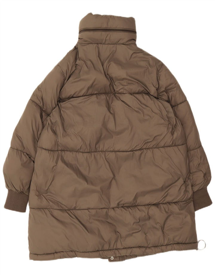 Zara Womens Hooded Oversized Padded Coat UK 10 Small Brown Polyester