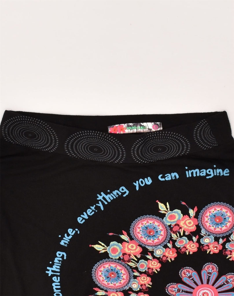 DESIGUAL Womens Graphic A-Line Skirt UK 8 Small W26 Black Floral | Vintage Desigual | Thrift | Second-Hand Desigual | Used Clothing | Messina Hembry 