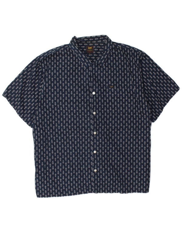 Lee Mens Short Sleeve Relaxed Fit Shirt 2XL Navy Blue Floral Cotton
