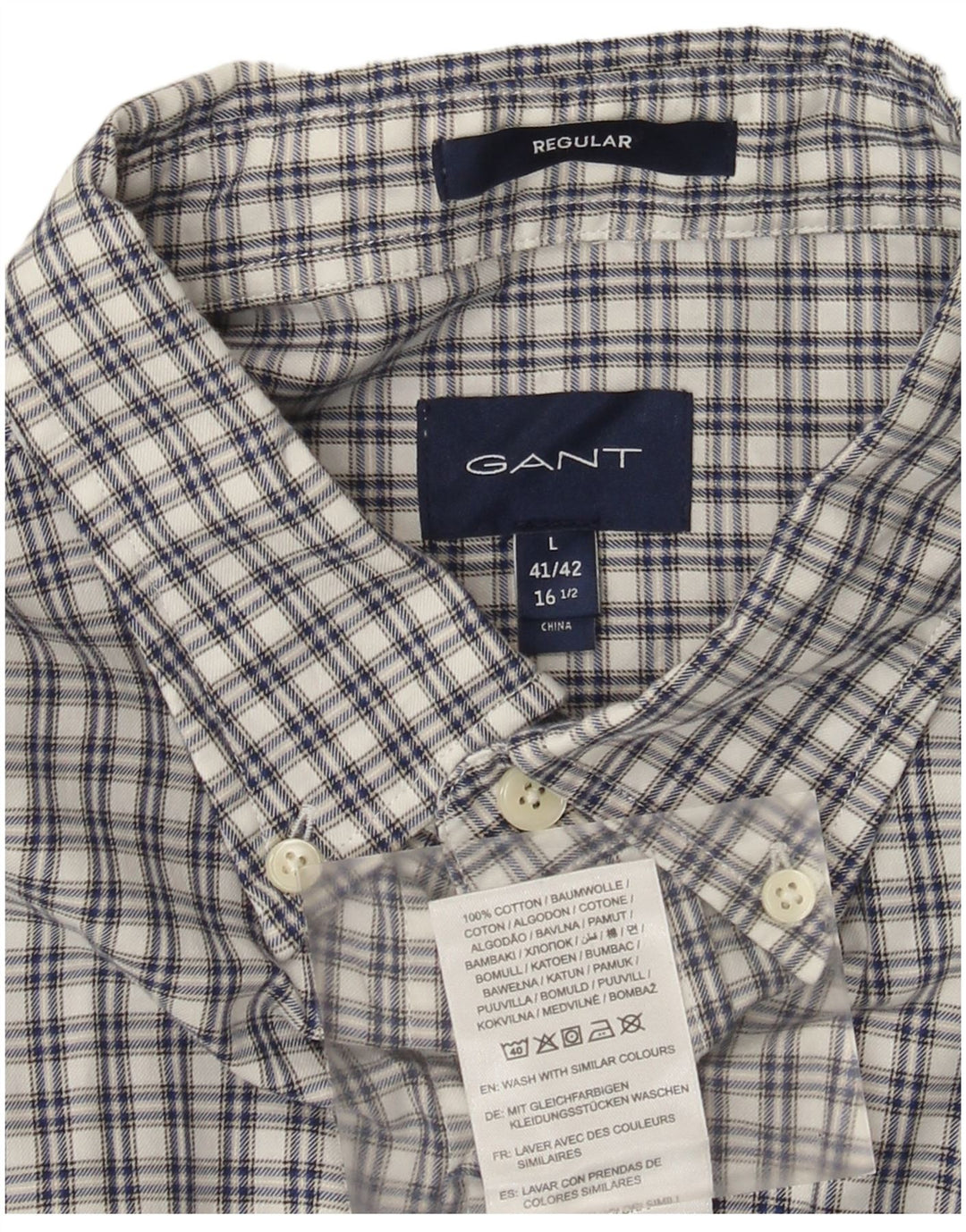 Gant Mens Regular Fit Shirt Size 16 1/2 Large White Check Cotton
