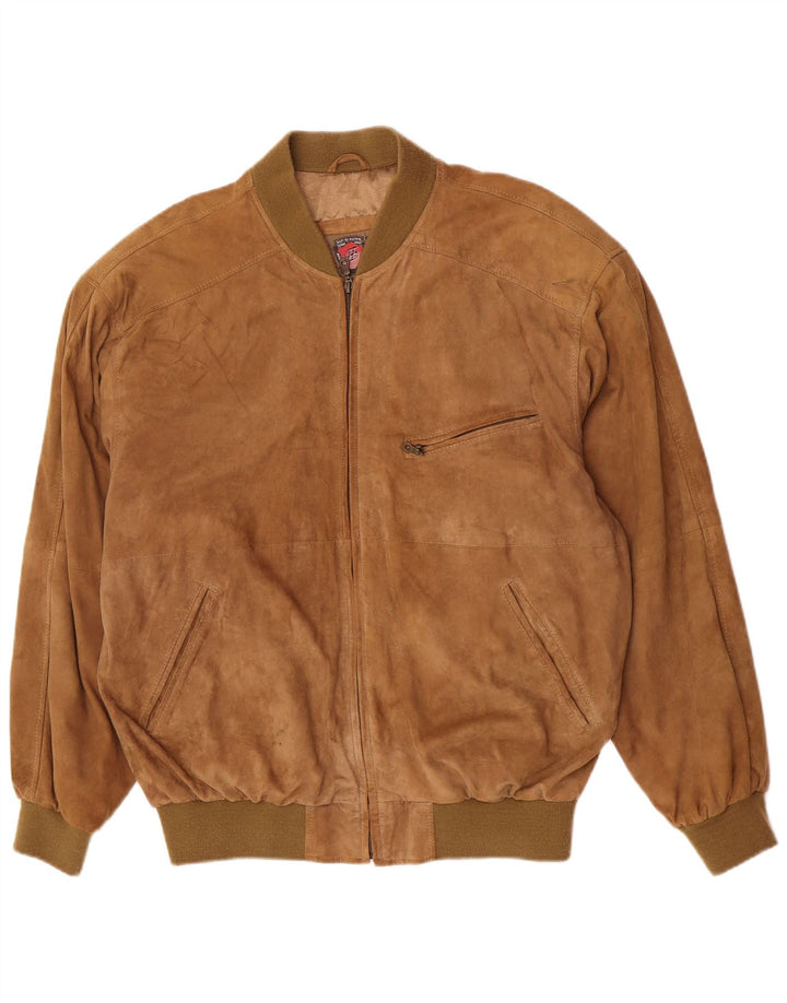 Vintage Mens Bomber Suede Jacket UK 44 2XL Brown Leather