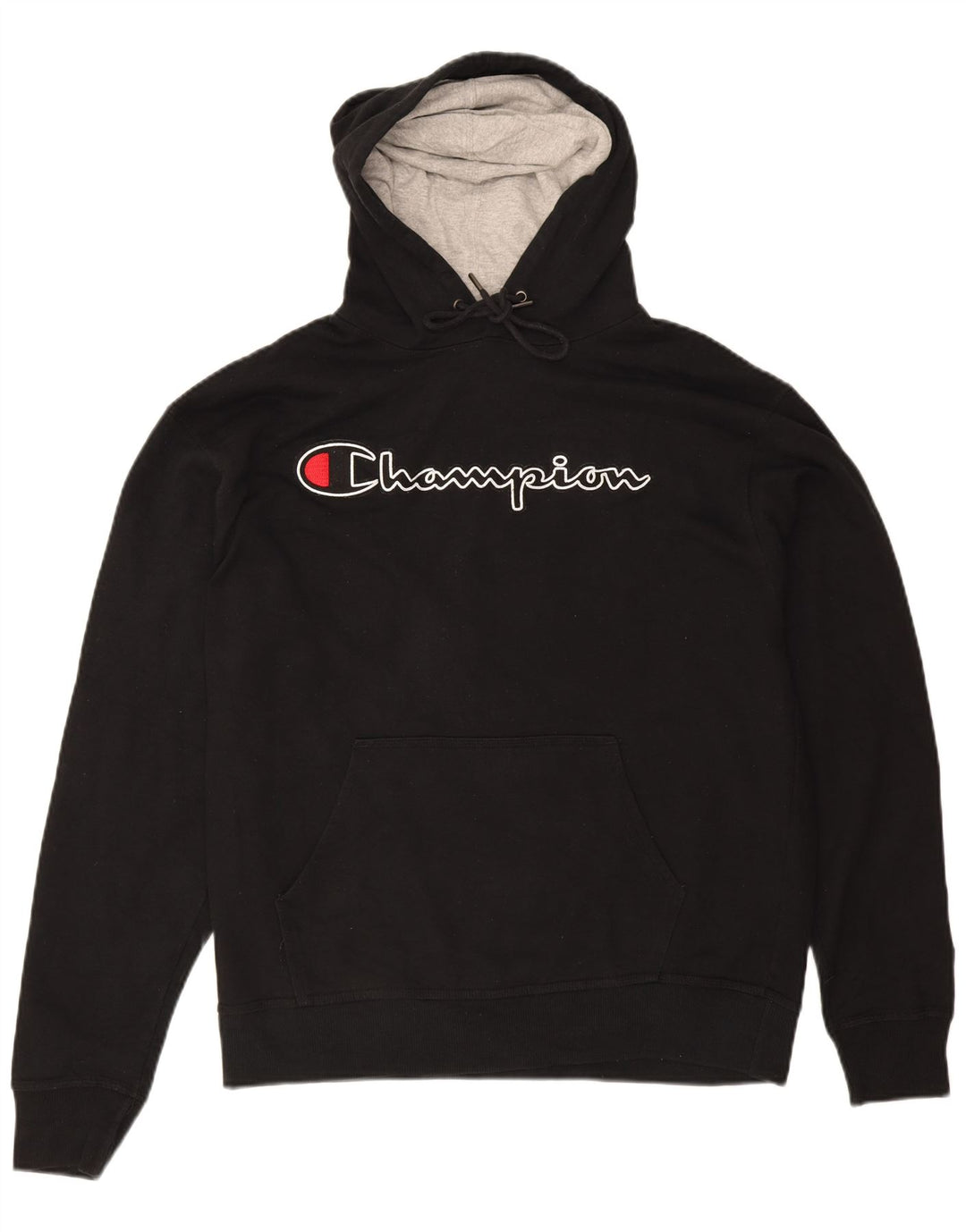 CHAMPION Mens Graphic Hoodie Jumper Large Black Cotton
