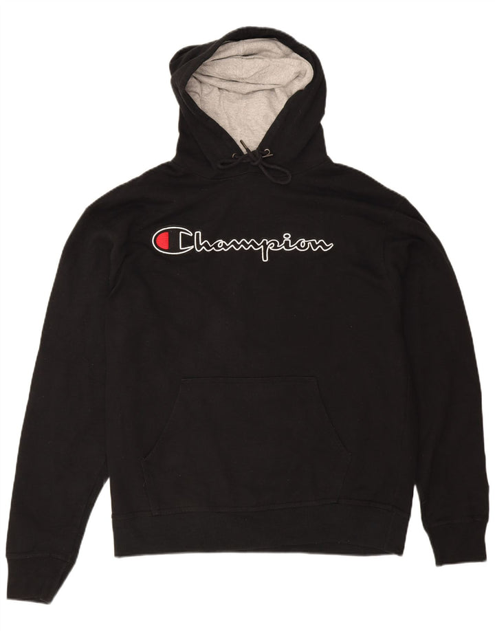 CHAMPION Mens Graphic Hoodie Jumper Large Black Cotton