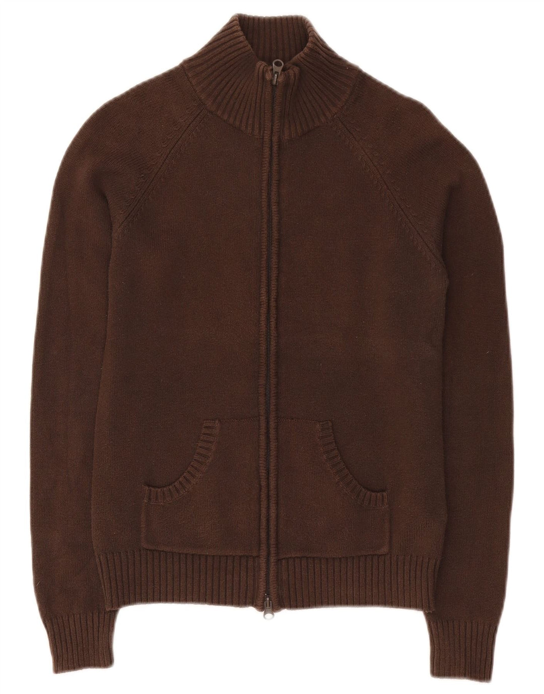 Zara Womens Zip Neck Jumper Sweater UK 12 Medium Brown Cotton