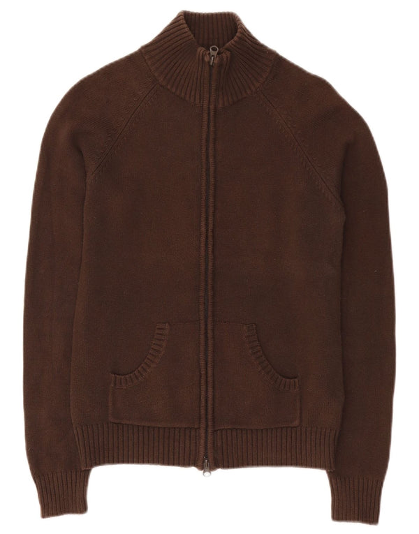 Zara Womens Zip Neck Jumper Sweater UK 12 Medium Brown Cotton