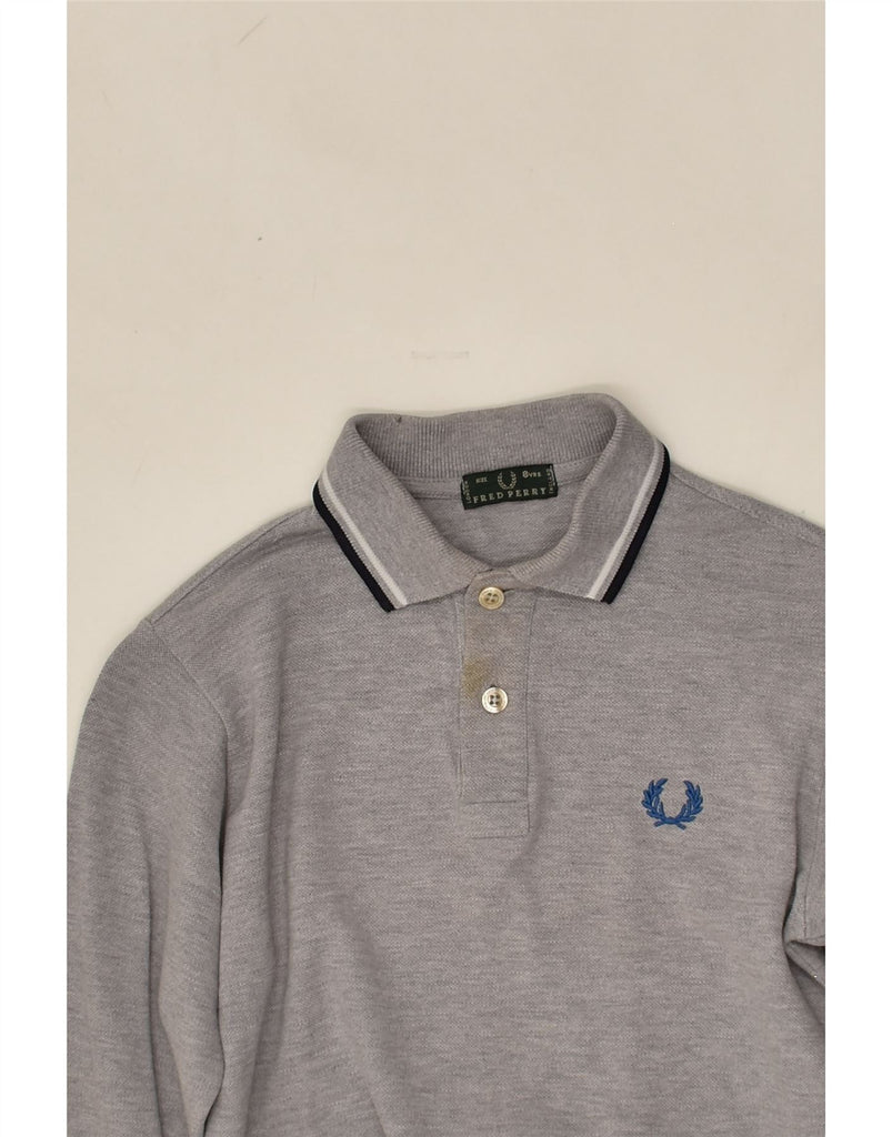 FRED PERRY Boys Long Sleeve Polo Shirt 7-8 Years Grey Cotton | Vintage Fred Perry | Thrift | Second-Hand Fred Perry | Used Clothing | Messina Hembry 