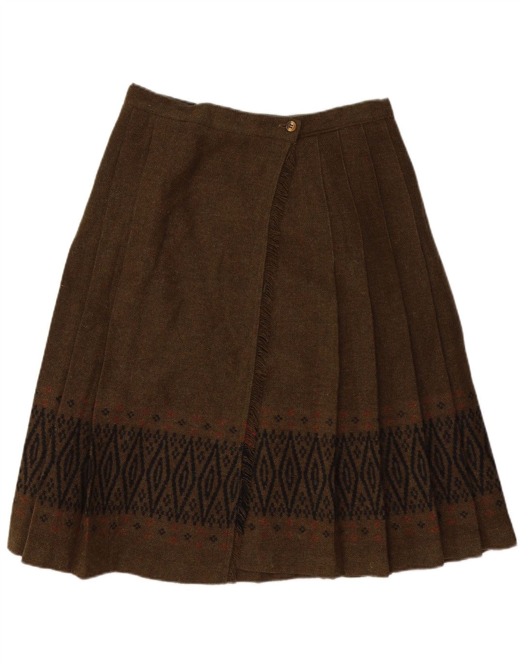 Vintage Womens Wrap Knife Pleated Skirt W30 Medium  Khaki Geometric