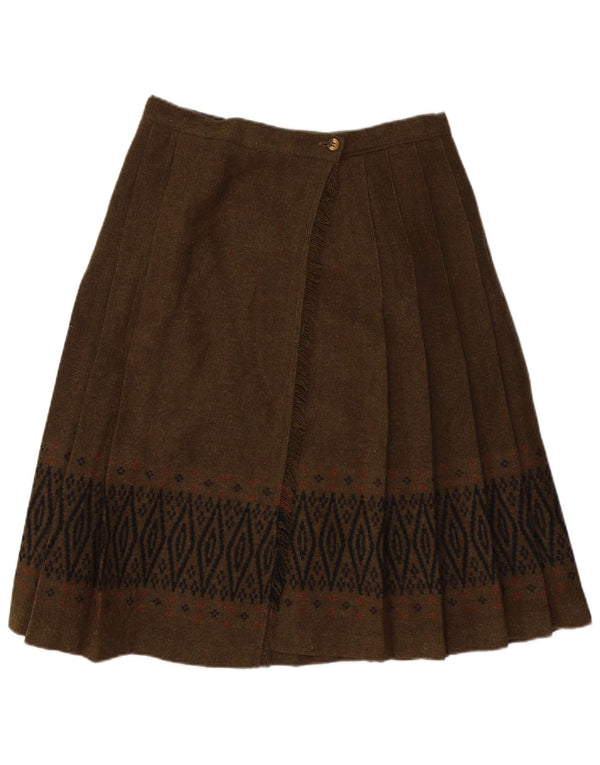 Vintage Womens Wrap Knife Pleated Skirt W30 Medium  Khaki Geometric
