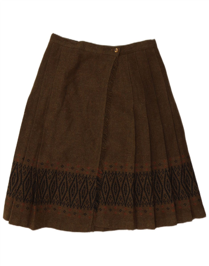 Vintage Womens Wrap Knife Pleated Skirt W30 Medium  Khaki Geometric
