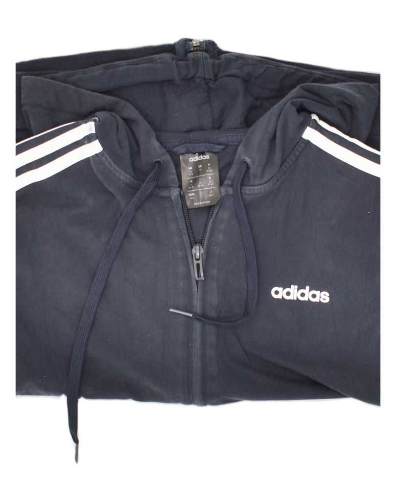 ADIDAS Womens Zip Hoodie Sweater UK 12/14 Medium Navy Blue Cotton | Vintage Adidas | Thrift | Second-Hand Adidas | Used Clothing | Messina Hembry 