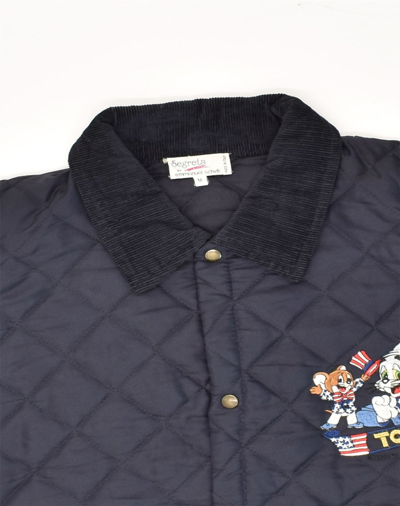 EMMANUEL SHVILI Mens Tom&Jerry Quilted Jacket UK 38 Medium Navy Blue | Vintage Emmanuel Shvili | Thrift | Second-Hand Emmanuel Shvili | Used Clothing | Messina Hembry 