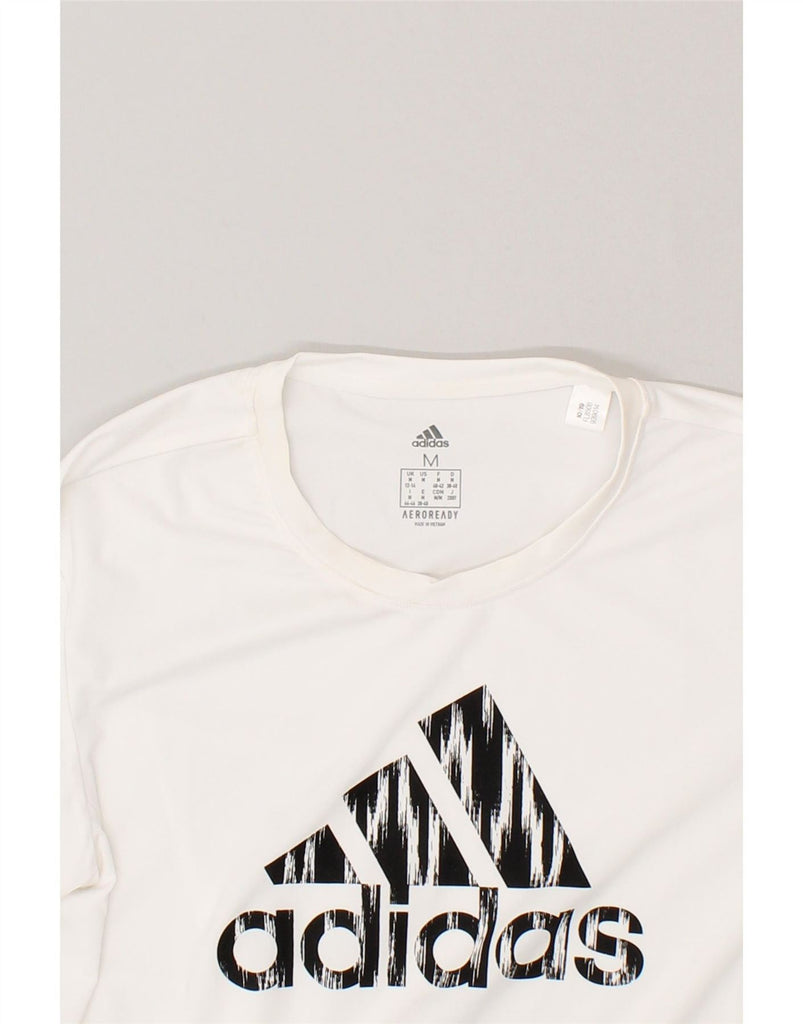 ADIDAS Womens Aeroready Graphic T-Shirt Top UK 12/14 Medium White Vintage Adidas and Second-Hand Adidas from Messina Hembry 