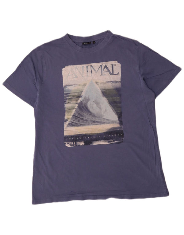 Animal Mens Graphic T-Shirt Top Medium Blue Cotton