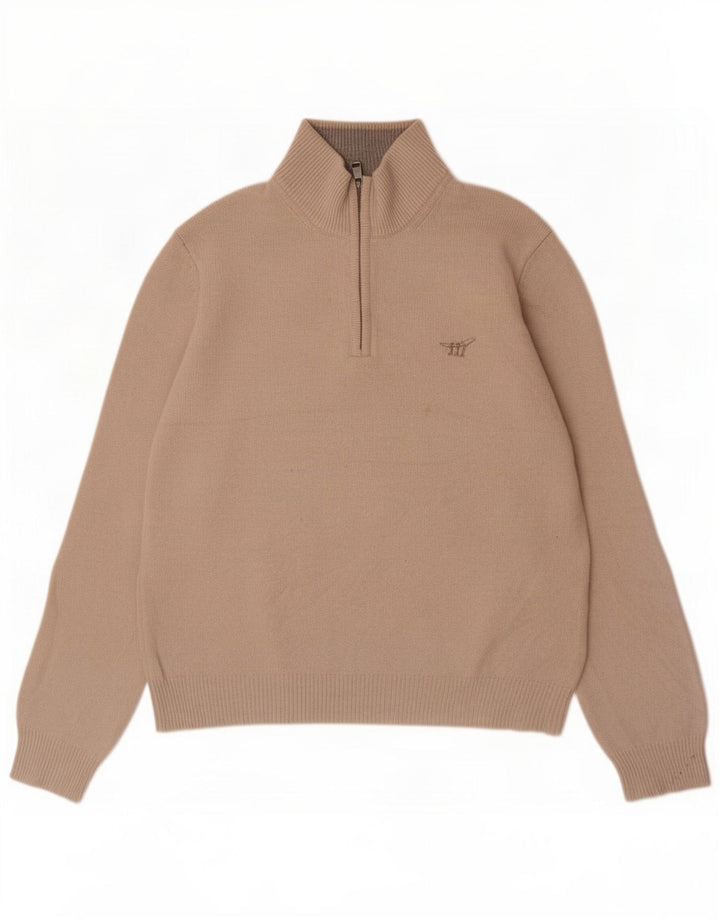 Henry Cottons Mens Zip Neck Jumper Sweater Large Beige Virgin Wool
