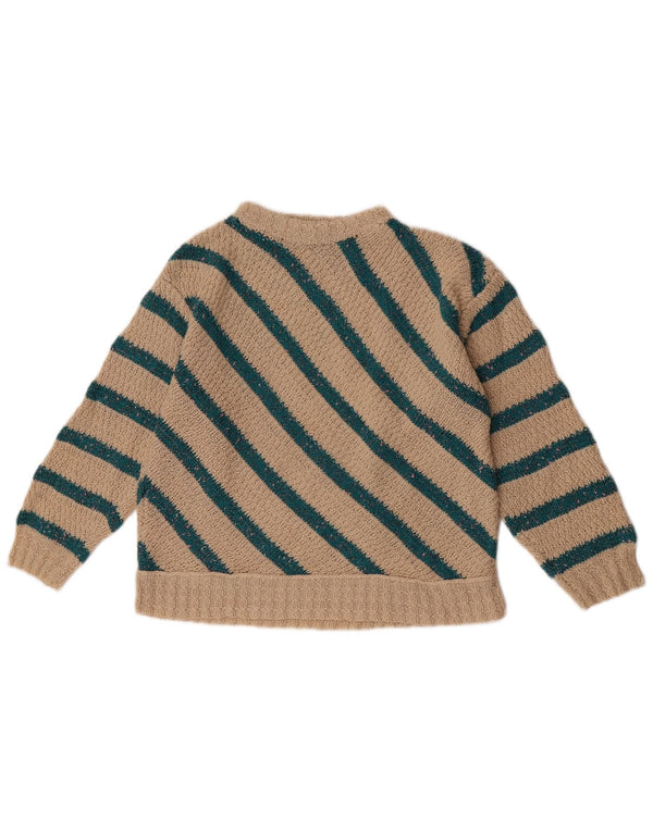 Vintage Womens Boat Neck Jumper Sweater UK 12 Medium Beige Striped