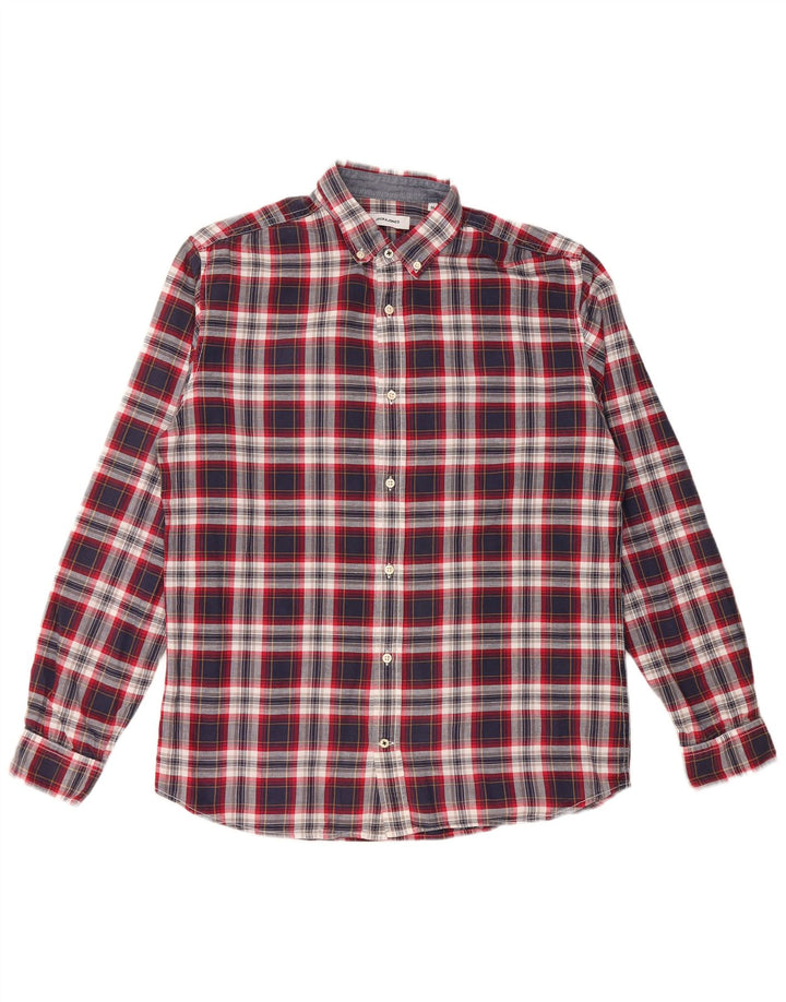 JACK & JONES Mens Shirt Medium Navy Blue Check Cotton