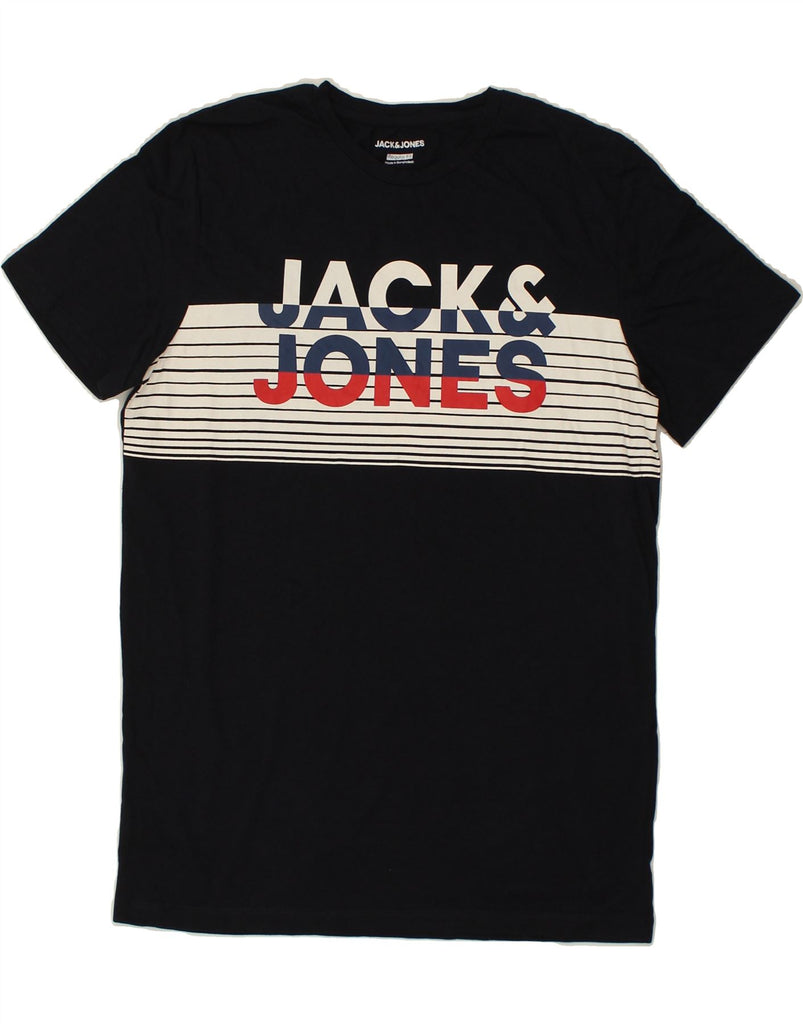 JACK & JONES Mens Regular Fit Graphic T-Shirt Top Large Navy Blue Cotton | Vintage Jack & Jones | Thrift | Second-Hand Jack & Jones | Used Clothing | Messina Hembry 