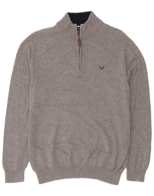Crew Clothing Mens Zip Neck Jumper Sweater Large Grey Flecked Cotton