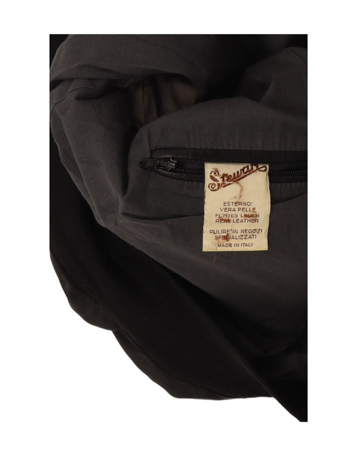 Stewart Womens Bomber Leather Jacket UK 20 2XL Black Leather Biker