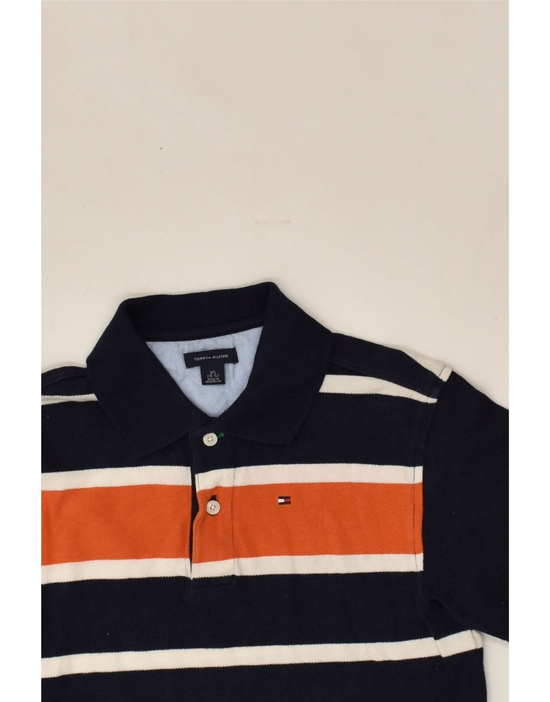 TOMMY HILFIGER Boys Polo Shirt 4-5 Years XS Navy Blue Striped Cotton | Vintage Tommy Hilfiger | Thrift | Second-Hand Tommy Hilfiger | Used Clothing | Messina Hembry 