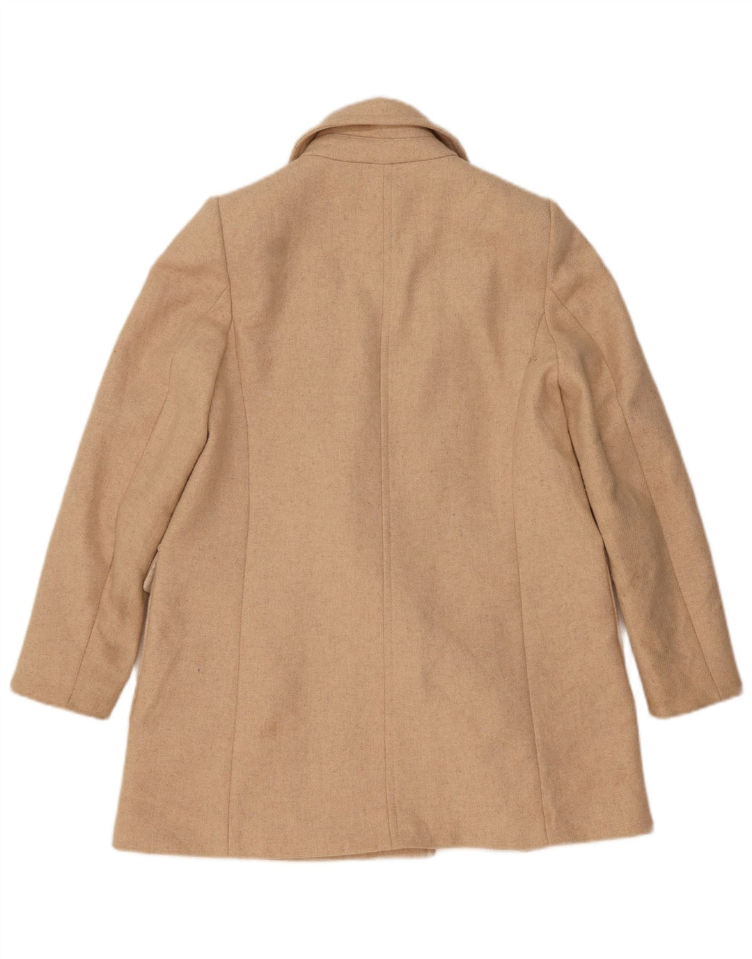 Zara Womens Double Breasted Coat UK 10 Small Beige Herringbone Wool