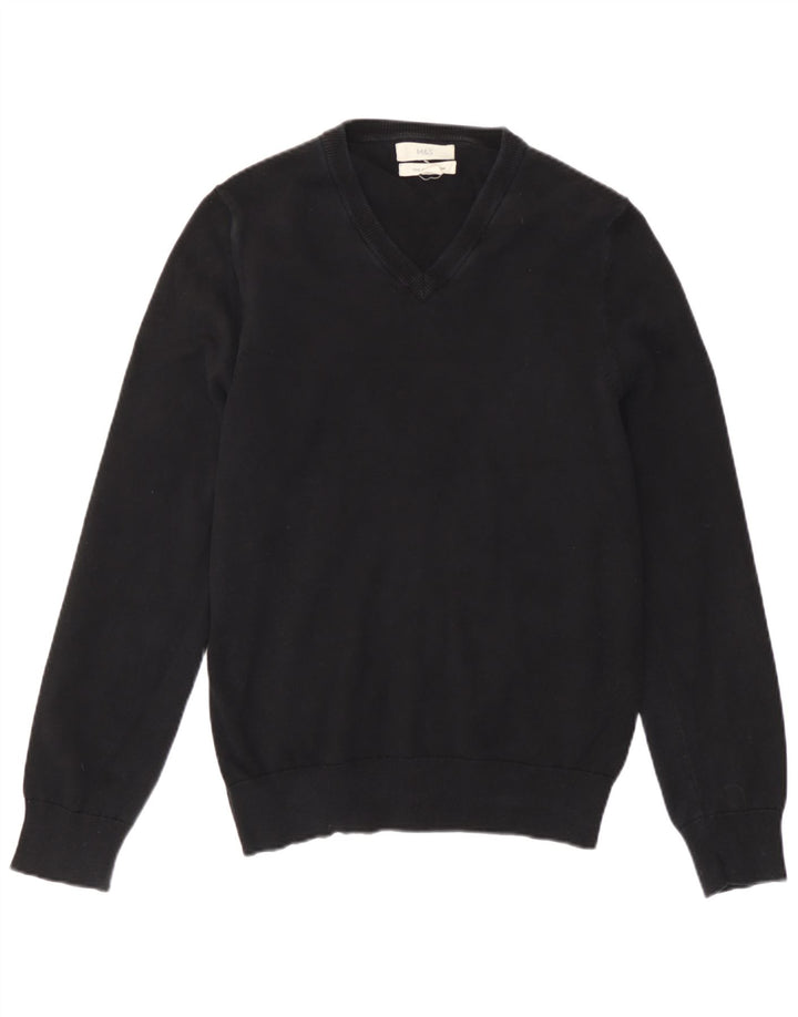 Marks & Spencer Mens V-Neck Jumper Sweater Small Black Cotton