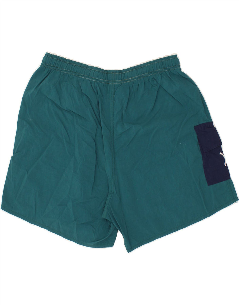 PUMA Mens Graphic Sport Shorts Medium Green Colourblock Polyamide | Vintage Puma | Thrift | Second-Hand Puma | Used Clothing | Messina Hembry 