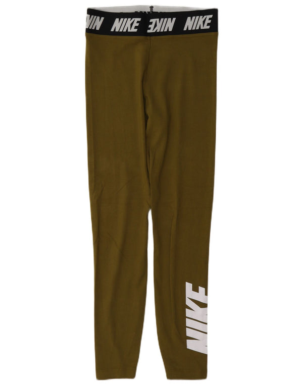 Nike Womens Graphic Leggings UK 10 Small Khaki Colourblock Cotton