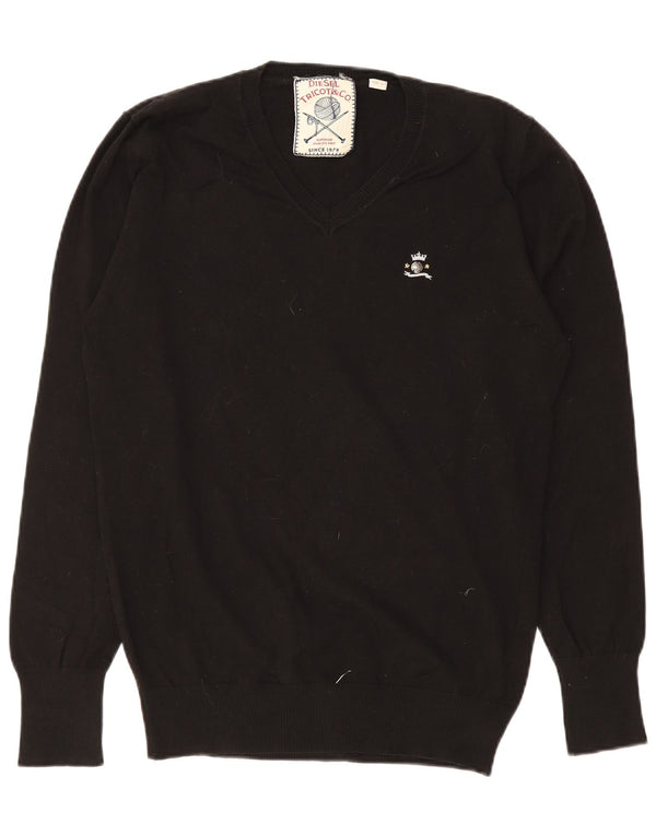 Diesel Mens V-Neck Jumper Sweater Large Black Cotton