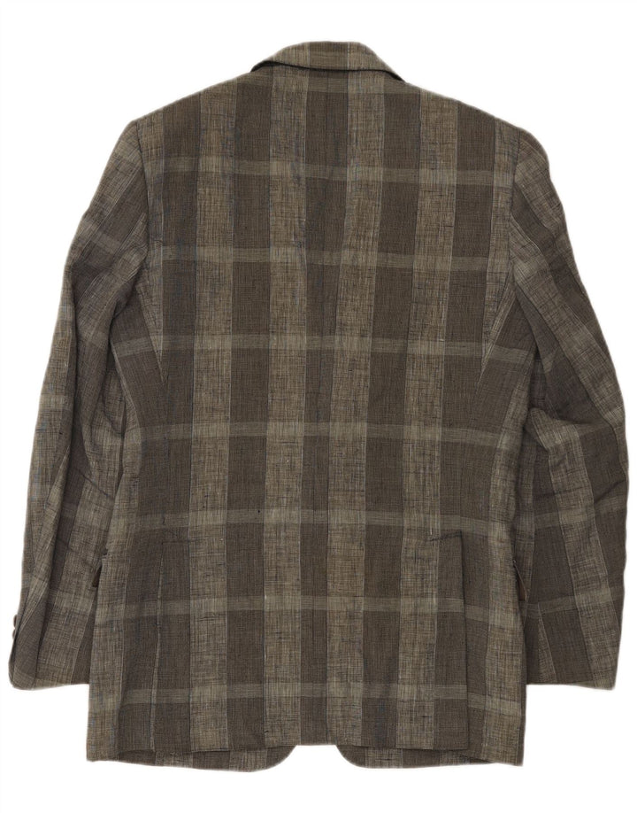 Trussardi Mens 2 Button Blazer Jacket IT 46 Small Grey Check Linen